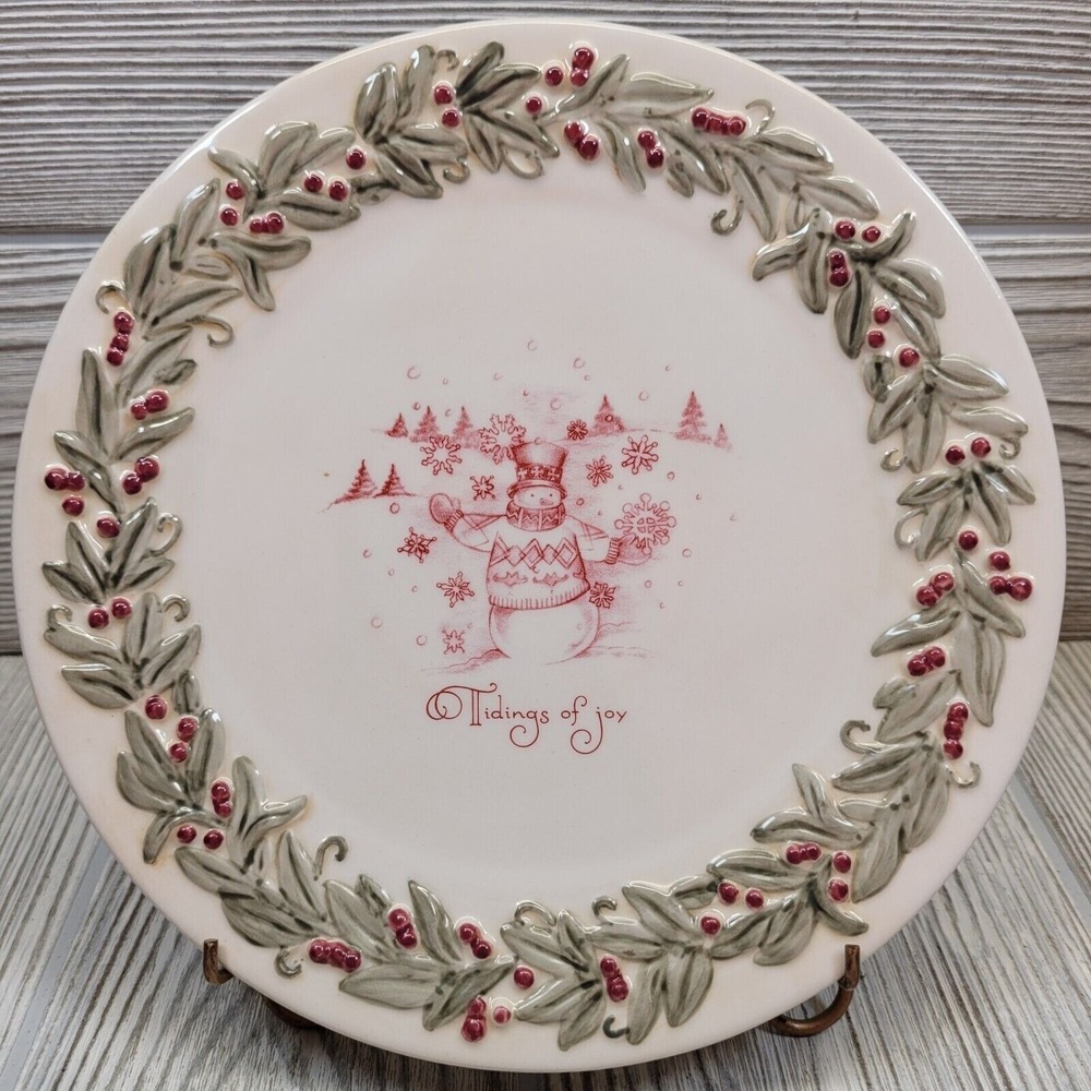 Amscan Holiday Traditions Plate Cream Snowman Tidings of Joy Christmas Tablewear